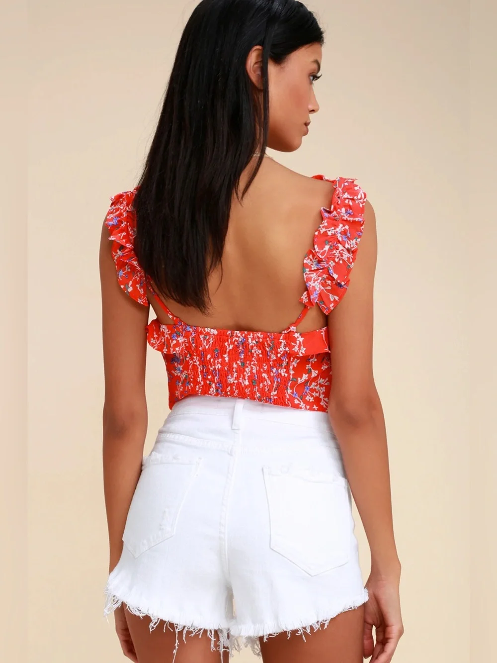 Moon River Rosamund Red Floral Print Tank Top,